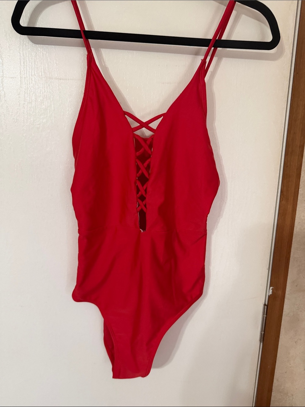 Source Unknown Red Lace-Up One-Piece Swimsuit